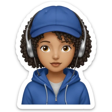 curly haired with headphones in and hoddie  black girlsgirls with cap sticker