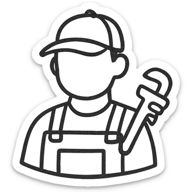 plumber, hand-drawn black outline style sticker