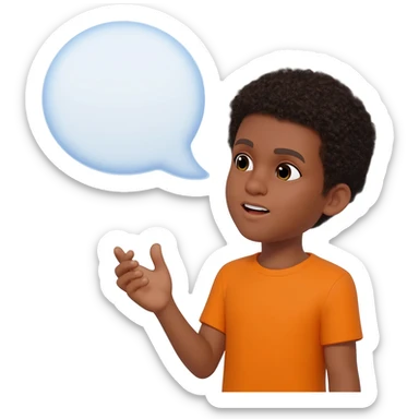 black boy curly hair orange shirt talking talk bubble sticker