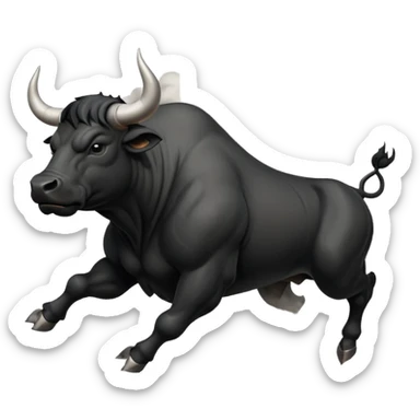 angry leaping black bull side view with dust clouds sticker