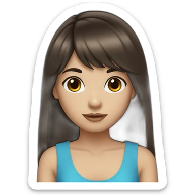 Dark brown long hair bangs girl with blue eyes sticker