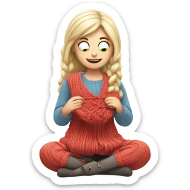 White blond girl knitting sticker