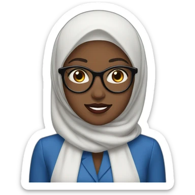 blue Hijabi white woman with glasses and brown eyes wearing a blue suit red lipstick sticker