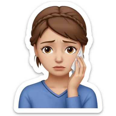 ["Sad woman with brown hair tied up, wiping away a tear."] sticker