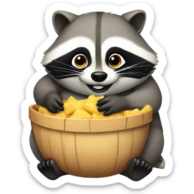 a fat raccoon eating sticker