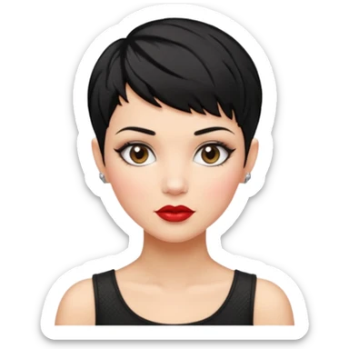 woman pixie cut textured black hair shaved her half head shiny glossy lips sticker