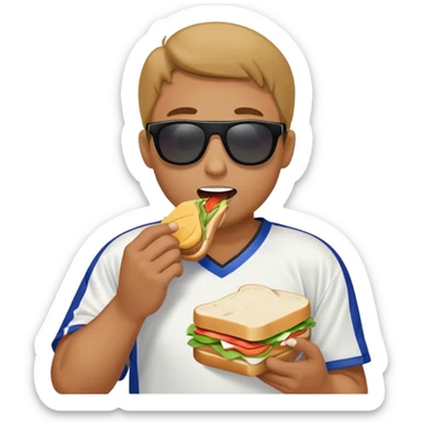 man eating a sandwich while playing hockey sticker