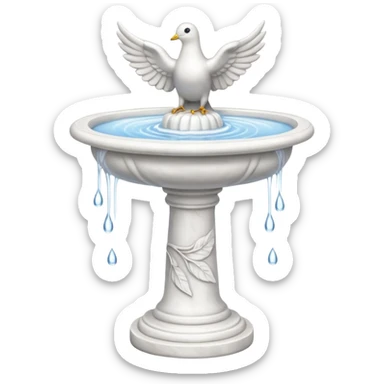 Tall water bird bath fountain made of white marble with a small dove  sticker