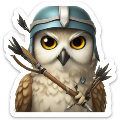 owl, wearing bow and arrows, helmet sticker