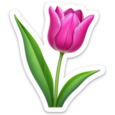 Cinematic Realistic Tulip Emoji, Elegant and simple, with soft, smooth petals in shades of pink and purple, gently curved and reaching upward. The slender green stem contrasts against the delicate bloom, while surrounding greenery adds a peaceful touch. Soft glowing outline, capturing the essence of springtime beauty and grace in a delicate tulip. sticker