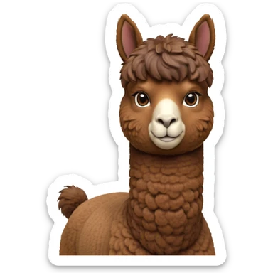 Cinematic Noble Brown Alpaca Portrait Emoji, Poised and regal, with a sturdy, graceful build and a rich, well-groomed brown fleece, deep-set soulful warm eyes, Simplified yet sharp and sophisticated features, highly detailed, glowing with a soft, dignified glow, high shine, intelligent and serene, stylized with an air of pastoral elegance, focused and attentive, soft glowing outline, capturing the essence of a watchful and confident companion, so majestic it feels as though it could stride out of the screen with effortless authority! sticker
