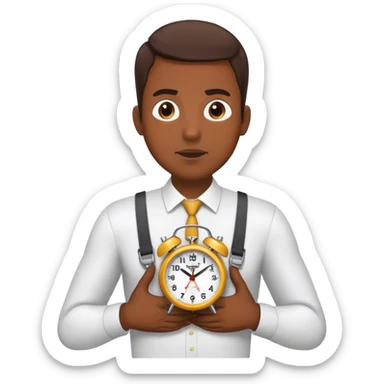 Man with alarm clock strapped to his chest sticker