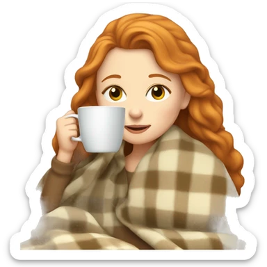 ginger white girl wearing blanket sipping tea sticker