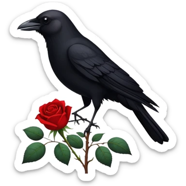 A black crow picking a rose sticker