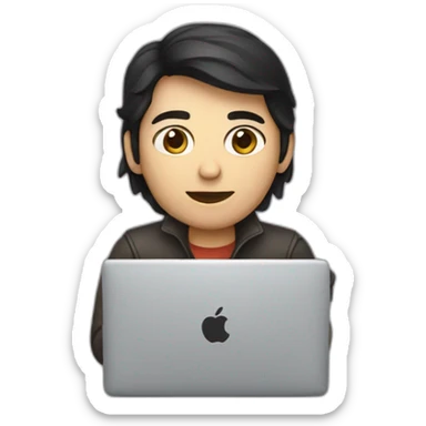 dark haired developer with macbook sticker