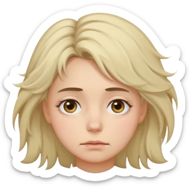 tired woman with dark circles under eyes, slightly messy hair, neutral face, pastel minimal emoji style, soft light, without frame, transparent background
 sticker