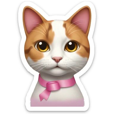 Calico cat with a pink ribbon on the head sticker