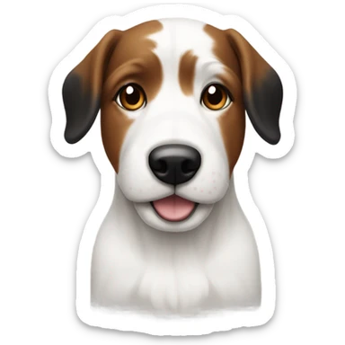 A small white dog with brown spots beside a white Bassett with black and brown spots sticker