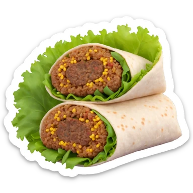 A Turkish wrap with raw bulgur kofte and fresh greens sticker