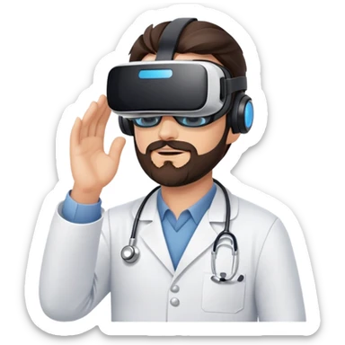 man doctor with dark brown hair and beard wearing virtual reality headset sticker