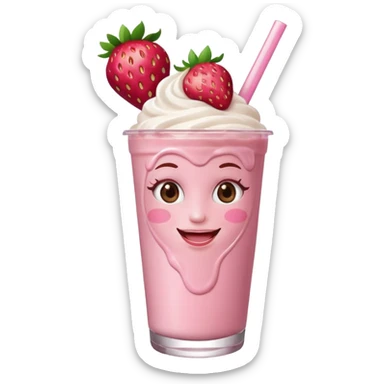 strawberry milkshake with a face and earrings sticker
