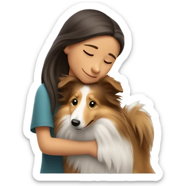 Sheltie dog hugs with girl sticker
