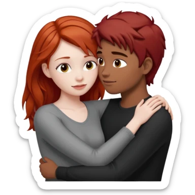 Red haired girl with dark brown hair boy romance sticker