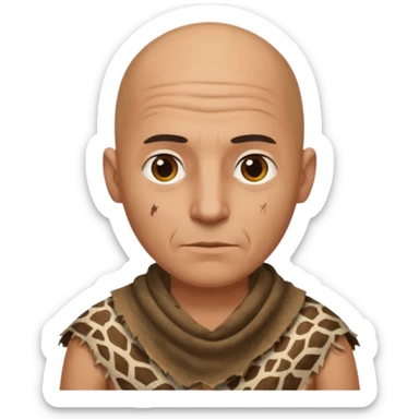 ancient man bold head, tattered animal skin cloth sticker