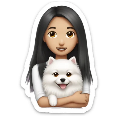 Chinese girl hug white Pomeranian sticker