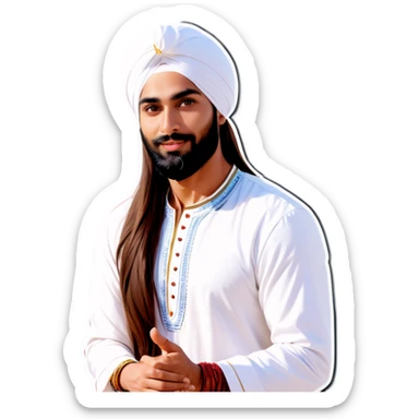 Punjabi men in white turban with girl, girl is very beautiful with long brown hair and white skin wearing beautiful dress sticker