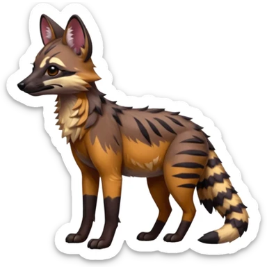Shiny Colorful Dusky Dark Gloomy Glossy Aardwolf-Maned-Wolf-Genet-Bobcat-fusion-animal-hybrid-creature, full body sticker