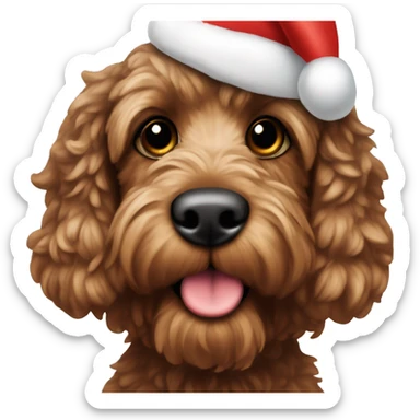 Brown cockapoo with Santa hat sticker
