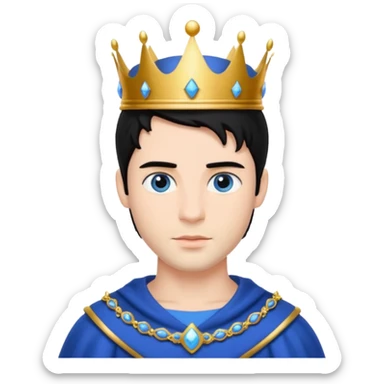 Prince with crown, standing, black hair, blue eyes,  sticker
