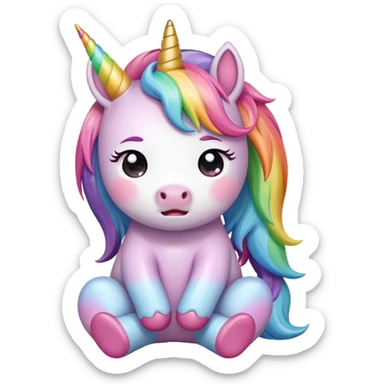 Rainbow pastel sitting crying chibi unicorn  sticker