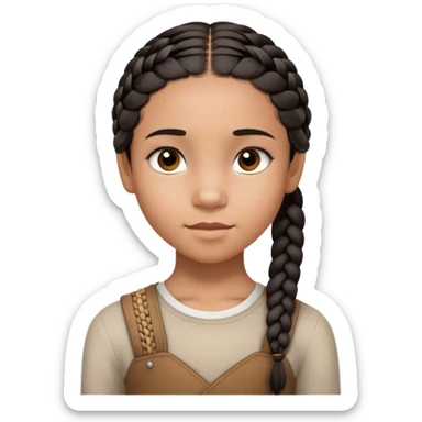 A thin 10-year-old mixed-race girl with almost black straight hair braided into a single plait over her shoulder and dark brown eyes sticker