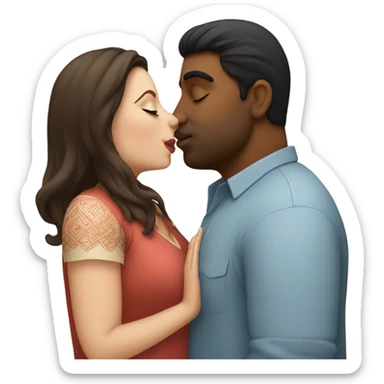 white overweight brunette woman kissing Indian man  sticker