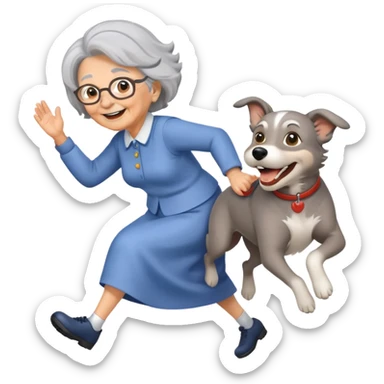 Grandma chasing a dog sticker