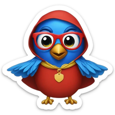 Blue bird with glasses wearing a cape and red tshit sticker