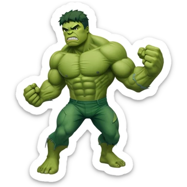 Hulk fighting, strong green muscular superhero in action pose sticker