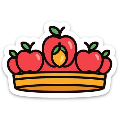 stylized crown with main band formed by row of shiny apples, jewel-like apple centerpiece sticker