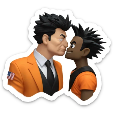 Goku from Dragon Ball, Z, kissing a photo realistic Donald Trump at the beach sticker