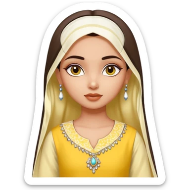 generate an ios genmoji in a bratz style of a fair beautiful indian girl wearing a casual kurti (yellow) with dupatta in white sticker