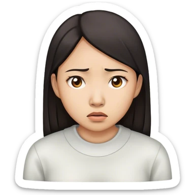 asian woman worried about sticker