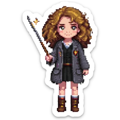 Hermione Granger with bushy hair and wand sticker