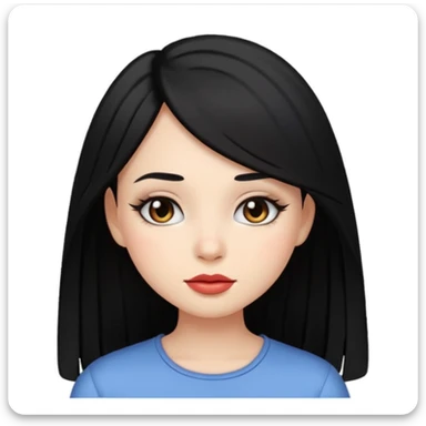 normal girl emoji, long hush cut hair, black hair, clean makeup, light background sticker