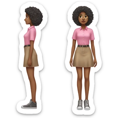Tan girl with Afro posing full body jean skirt pink shirt sticker