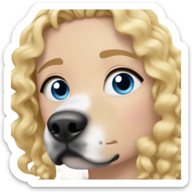 girl with blue eyes and curly blonde hair with black and white staffy in front of her sticker