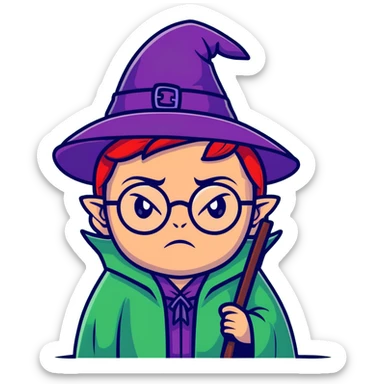 Upset Professor McGonagall with glasses, witch hat, green robes, looking stern and disapproving sticker