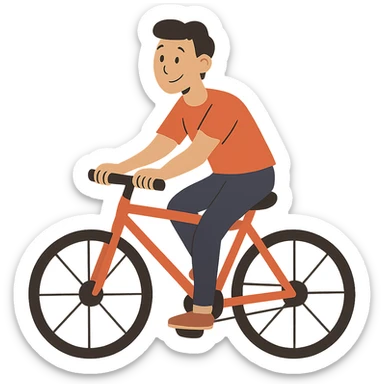 flat toon style person riding a bike sticker