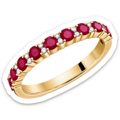 Realistic, detailed, Vintage Tiffany & Co. Round Cut Ruby & Diamond 18k Yellow Gold Half Eternity Ring sticker